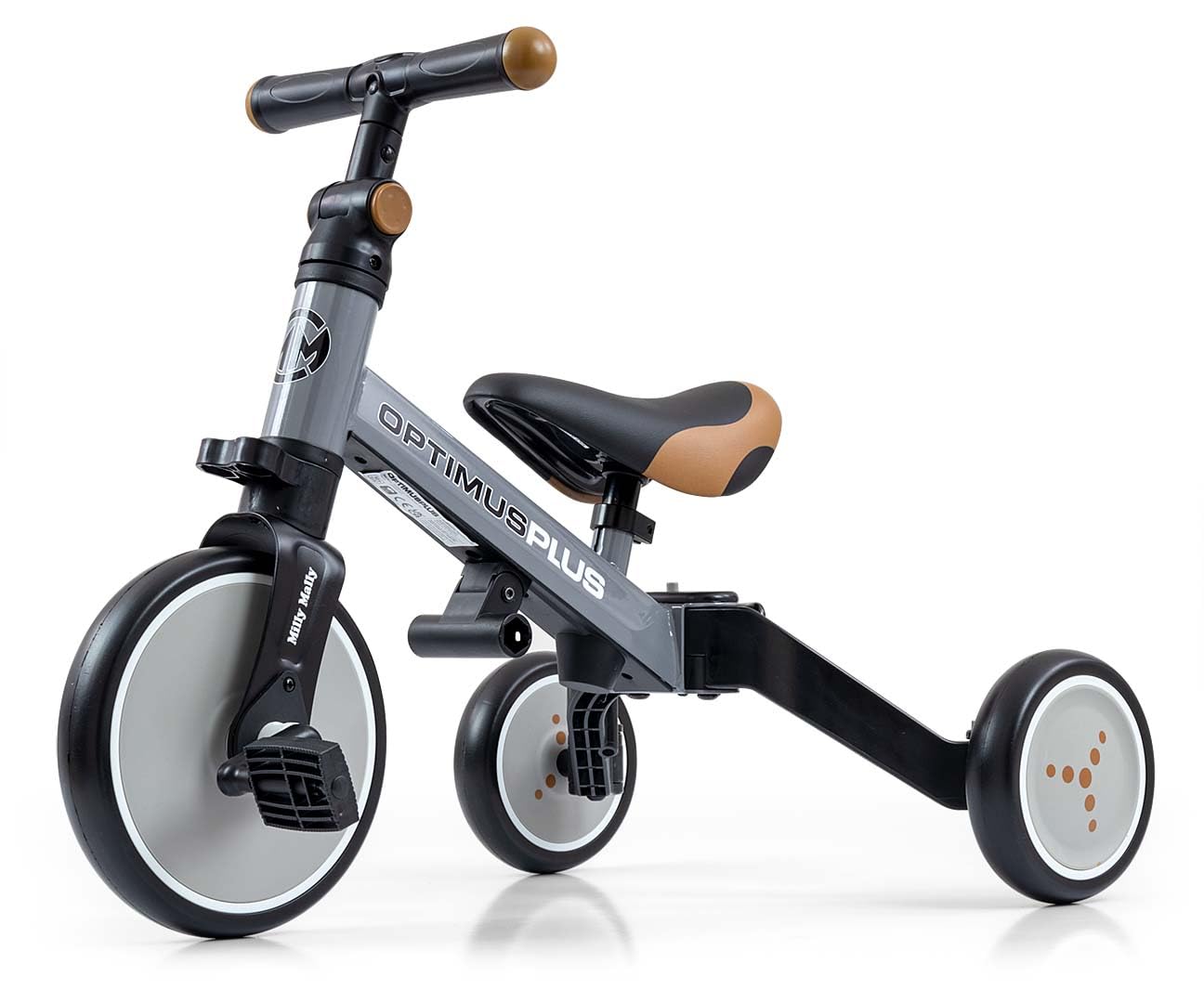 Rowerek trójkołowy 4w1 jeździk dla dzieci Optimus Plus Szary Milly Mally