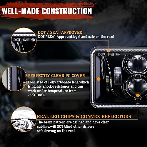 Miniatura 2 de BICYACO 4 faros delanteros LED rectangulares DOT de 60 W, 4 x 6 pulgadas, repuesto H4651 H4652 H4656 H4666 H6545 compatibles con Peterbilt Kenworth