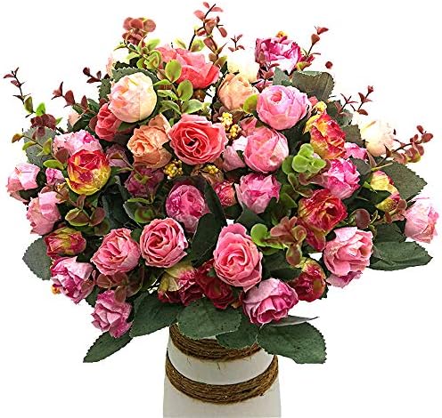 Grunyia Artificial Fake Flowers Silk Tiny Rose Flowers Wedding Bridal Bouquet Home Decoration,(Pack of 4, Pink)