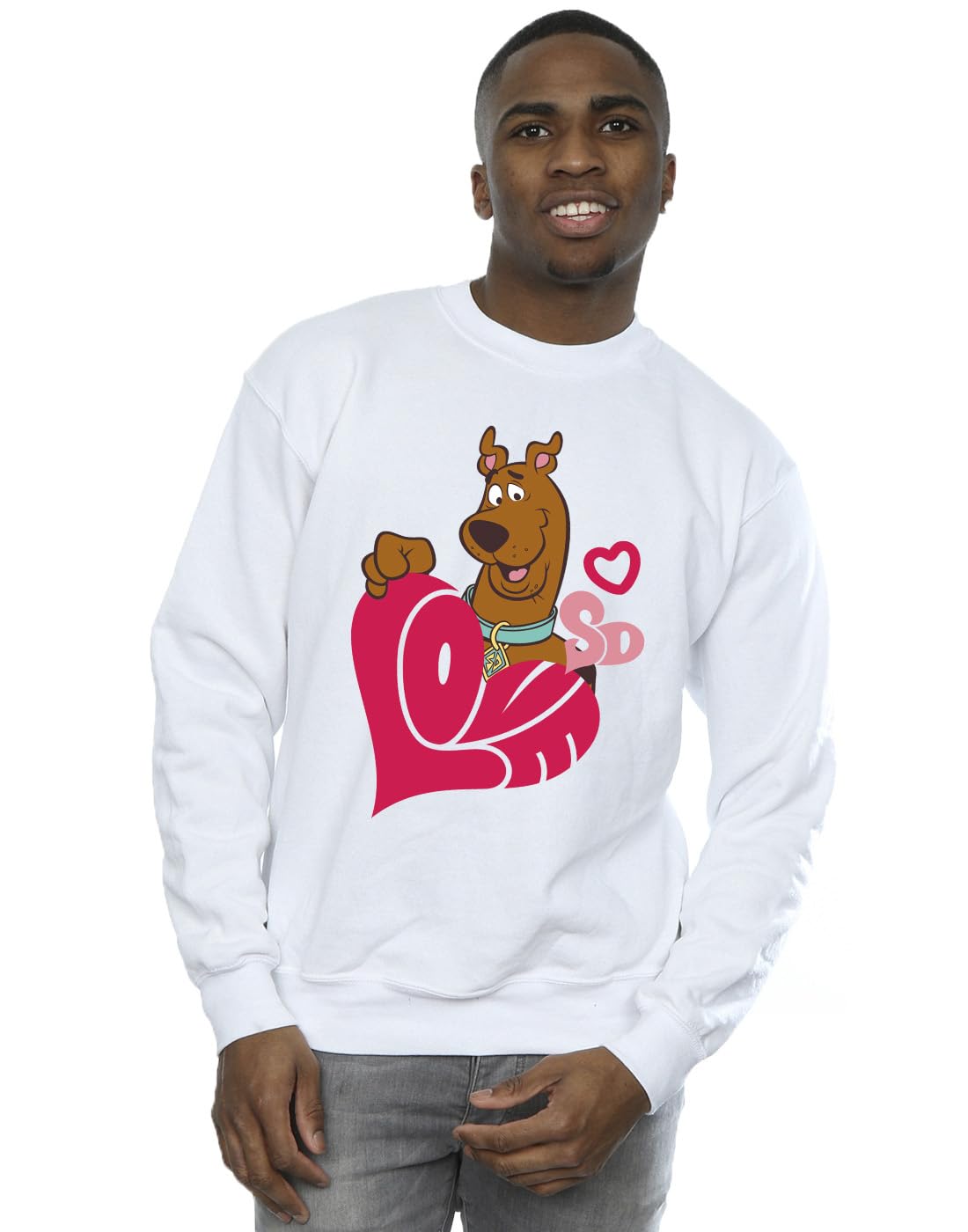 Absolute Cult Men's White Scooby Doo Love Heart Sweatshirt X-Large