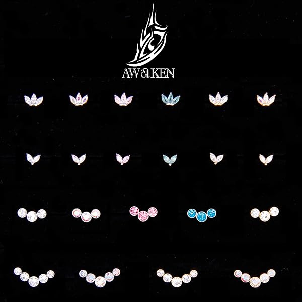 AWAKEN Piercing Labret Acciaio Chirurgico Filettato Internamente Stud Orecchini Borchie Cartilagine Helix Tragus Conch Medusa Daith Piercing a Bottone - 5