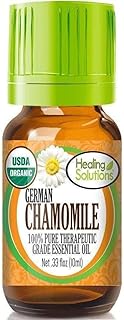 Healing Solutions German Chamomile Essential Oil 0.33 oz (10ml), Organic, Pure & Undiluted, for Hair, Diffuser, & Skin