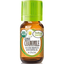Healing Solutions German Chamomile Essential Oil 0.33 oz (10ml), Organic, Pure & Undiluted, for Hair, Diffuser, & Skin