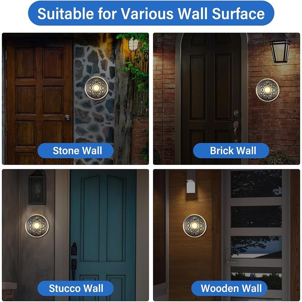 Bouton poussoir de sonnette en métal, bronze antique avec vis, sonnette lumineuse à LED pour porte d'entrée de maison