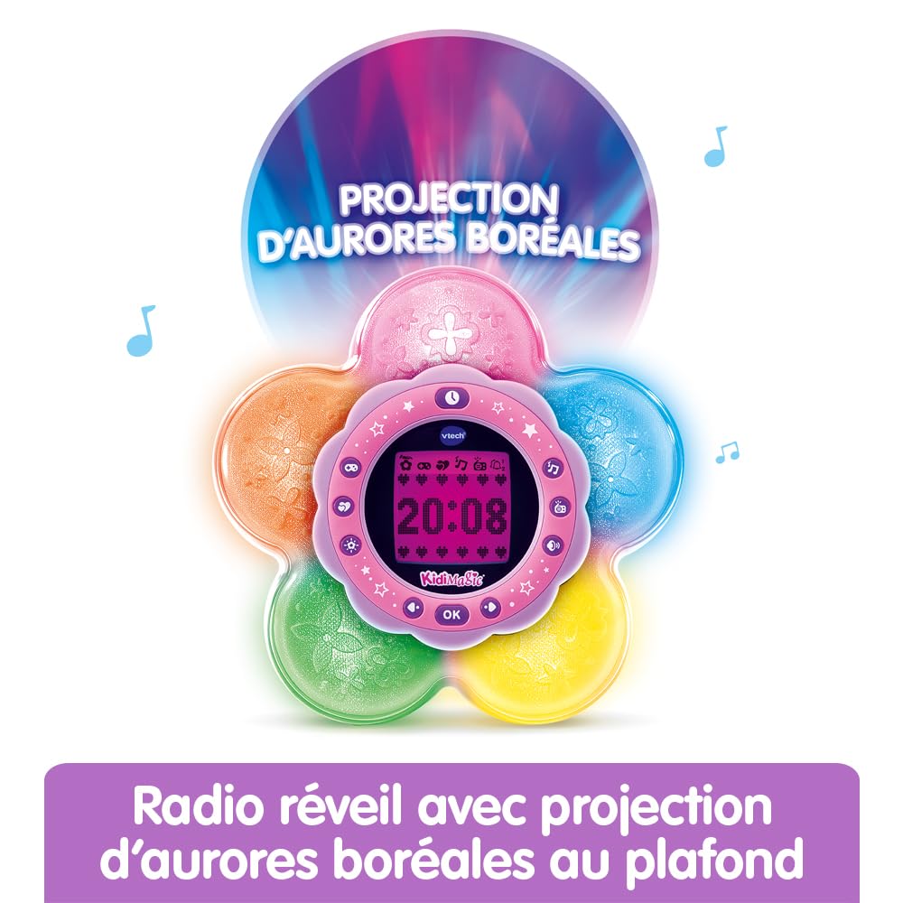 VTech KidiMagic Galaxy Light Violet Radio Réveil Enfant 9 en 1 Effets Lumineux Projection Aurores Boréales Plafond Enceinte Jeux Cadeau 6-12 Ans Français