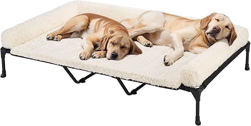 Miniatura 19 de Veehoo Cama elevada refrescante para perros con cojín de felpa esponjosa, camas elevadas para interiores para perros grandes, sofá suave para
