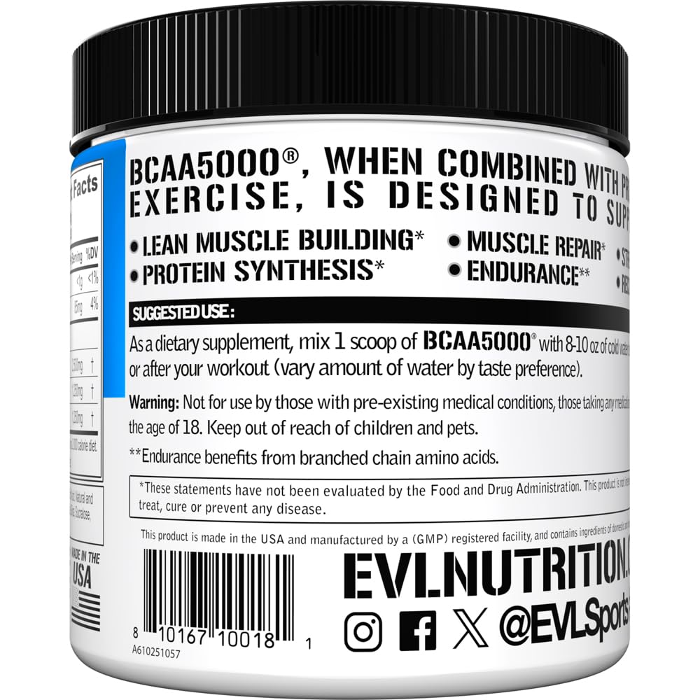 Evlution EVL BCAA5000 - Stim Free Amino Acids Powder - Blue Raz (Dye Free) — Amazon image 4