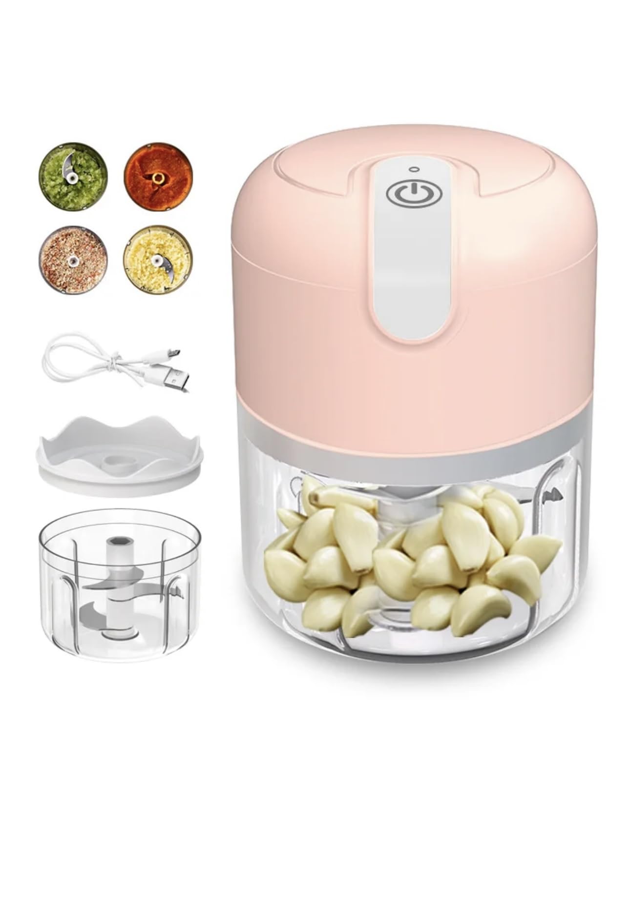 Food Chopper 250ML Portable Electric Food Processor for Quick and Easy - Garlic, Ginger, Baby Food, Hot Pepper, Meat, Onion and More - Practical and Healthy USB Rechargeable (PINK)