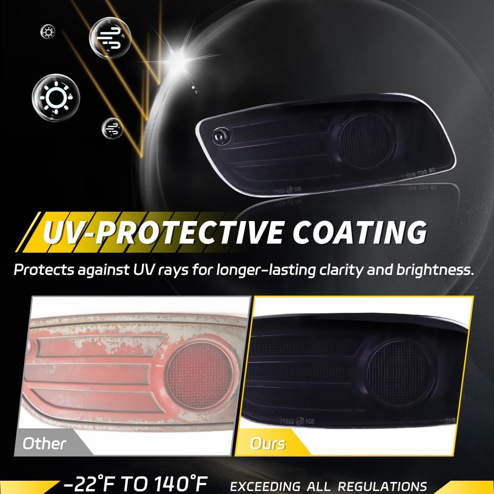 Rear Bumper Reflector Compatible with 2007 2008 2009 Hyundai Santa Fe, [DOT Certified] [IP67 Waterproof] Rear Bumper Reflector Cover [No Bulbs], 2 PCS, Smoked Lens