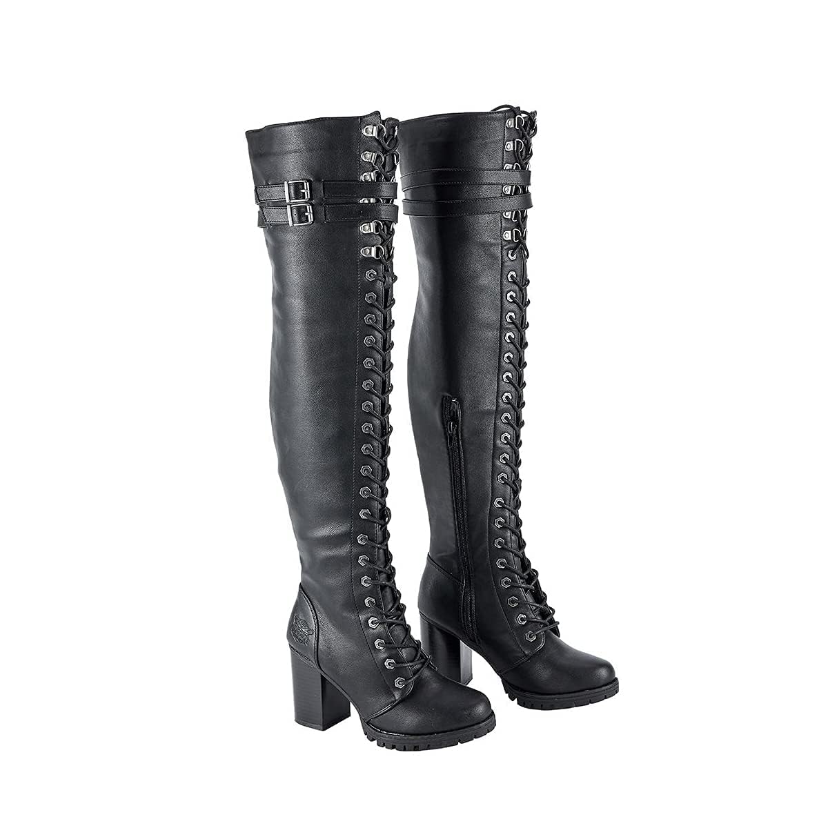 Dream Apparel Womens Faux Leather Over The Knee Thigh High Boots Black Lace Up Knee High Boots With