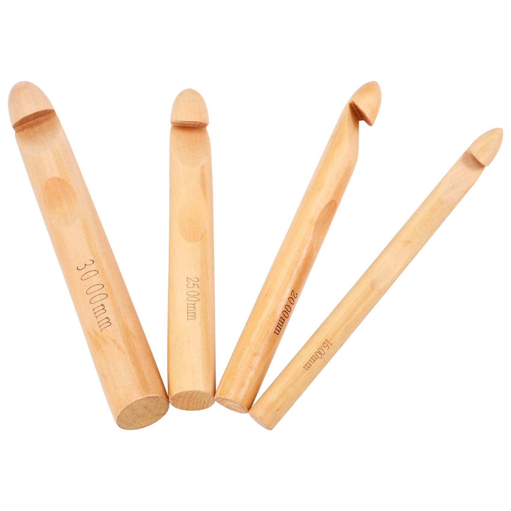 Moqqeu Brown Large Crochet Hooks 15Mm 20Mm 25Mm 30Mm Wooden Crochet Hook Set For Chunky Yarn, Crocheting Huge Crochet Hooks