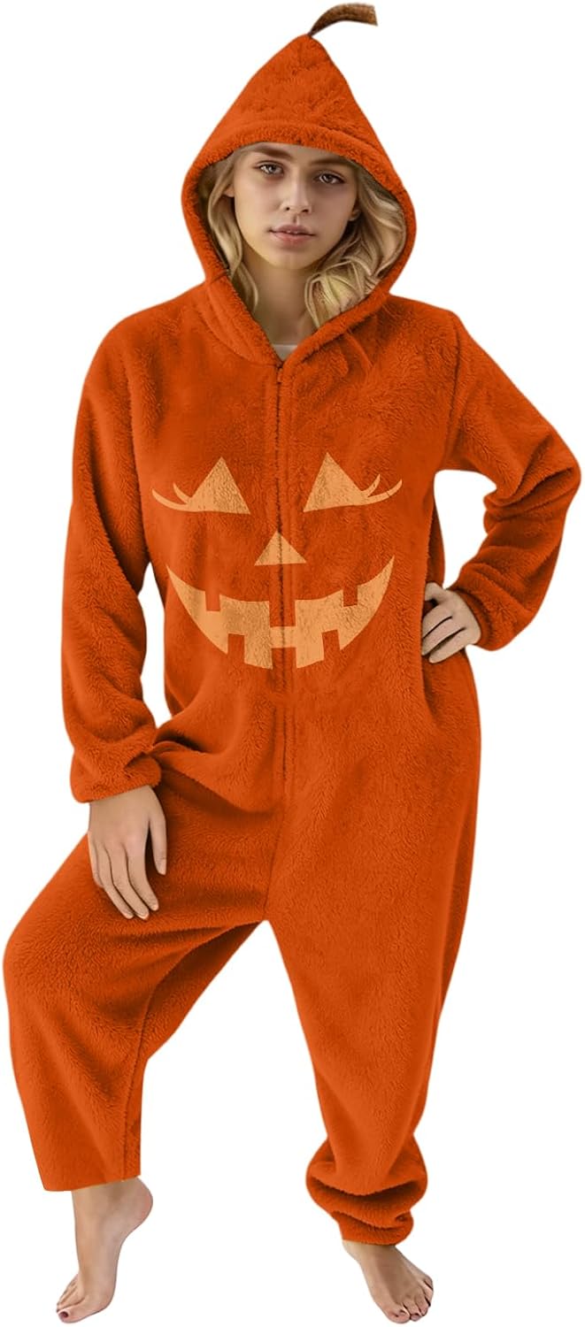 Halloween Pumpkin Costume Unisex Adult Wearable Pumpkin Blanket Onesie Pajamas Cozy Loungewear Halloween Costume