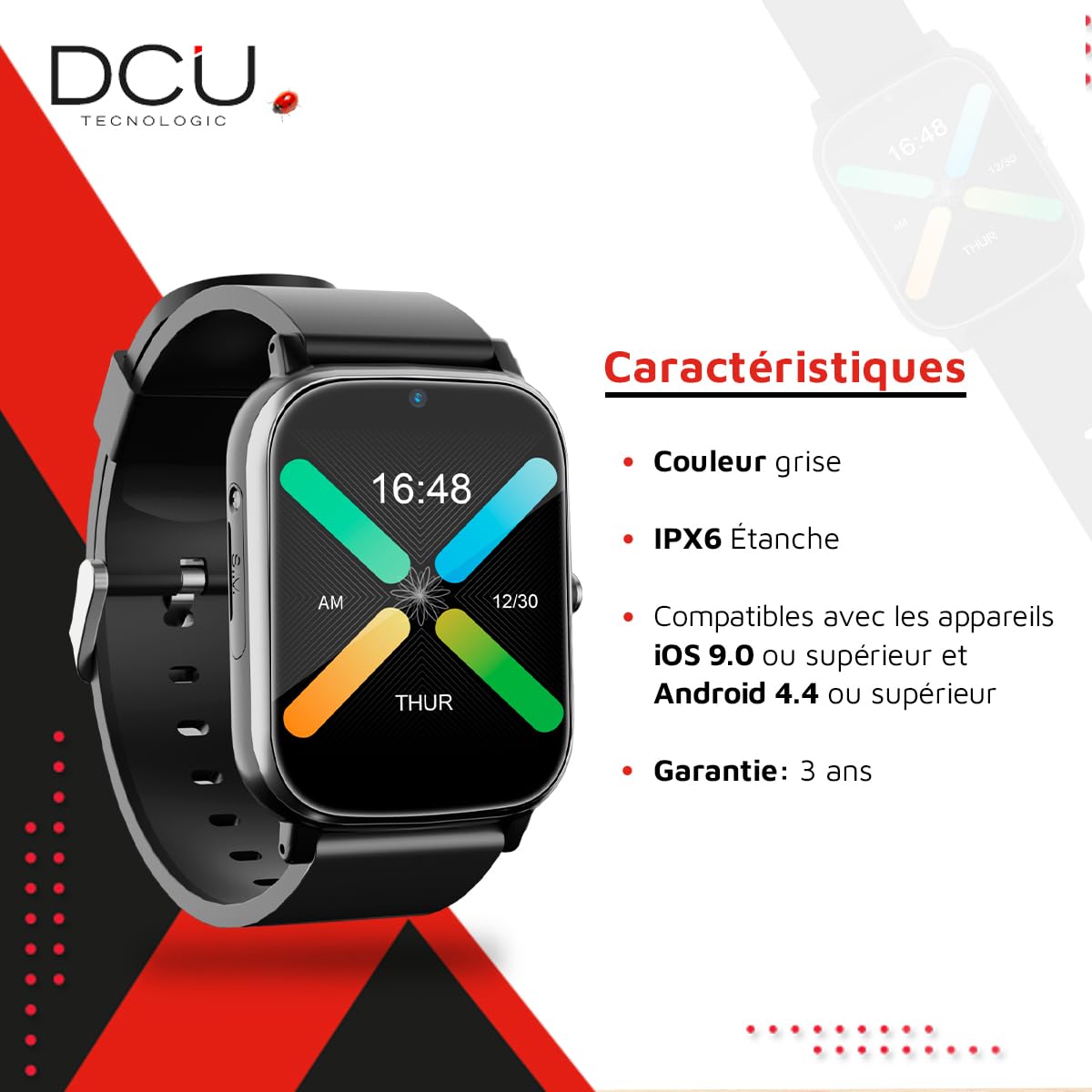DCU TECNOLOGIC - Smartwatch Senior avec GPS et appels vidéo 4G - Smartwatch avec écran IPS 1,69'' Full Touch - IPX6 Waterproof - Idéal pour Les Seniors - Couleur Gris