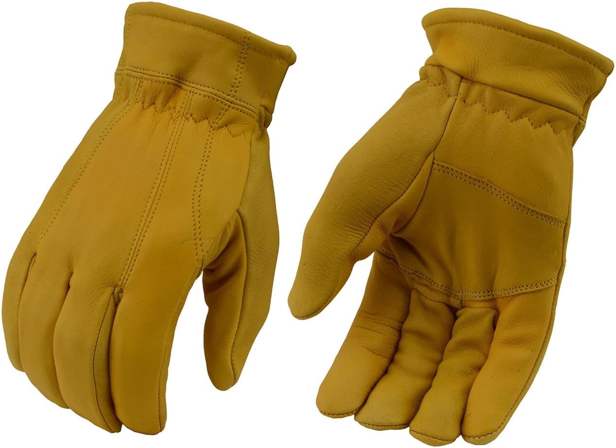 M Boss Motorcycle Apparel BOS37545 Men's Yellow Lined Full Grain Deerskin Gloves X-Large / Yellow