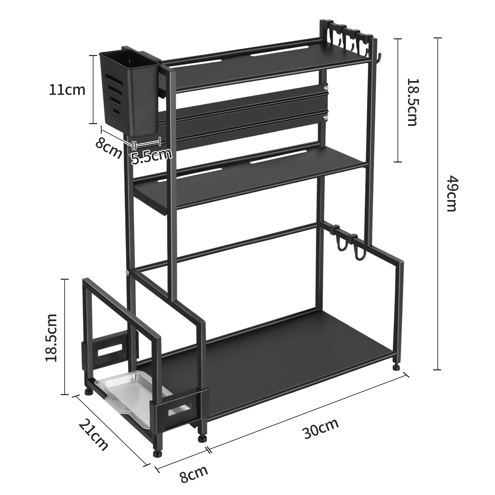 Étagère à Épices 3 Niveaux OHMG - Organisation Cuisine - Acier Revêtu Noir - Rangement Sous Évier Ou Mur