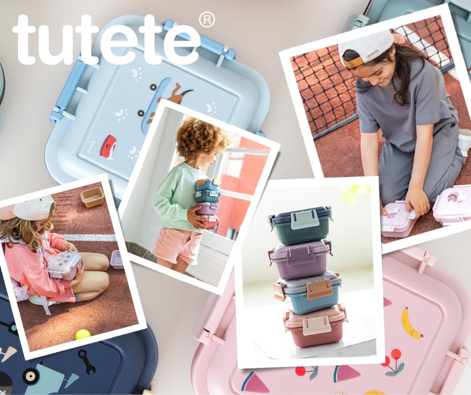 Tutete Lunchbox voor kinderen, klein, 380 ml, voor school, magnetron- en vaatwasmachinebestendig, luchtdichte sluiting, ideaal voor park of school, 100% BPA-vrij, vintage auto's