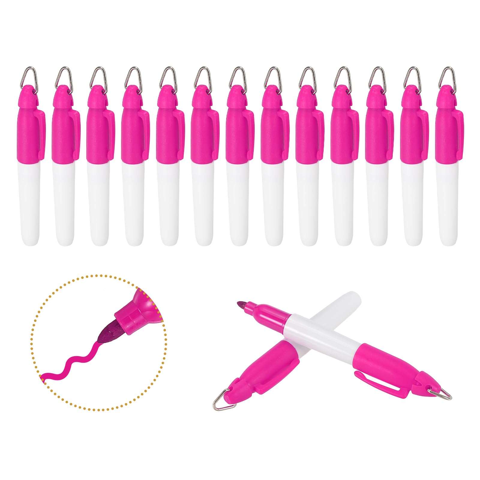 PATIKIL Round Point Mini Permanent Markers with Clips, 15 Pcs Golf Marker Pen with Keychain Clip for Office Supplies Outdoor Activities, Fuchsia