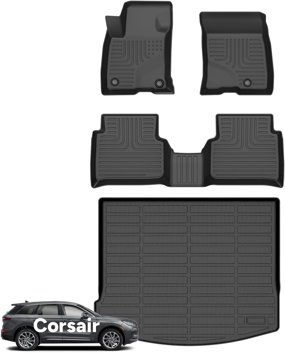 Wayhigh-for Lincoln Corsair 2020-2025(Non Plug-in Hybrid) All Weather Floor Mats and Cargo Mat Set TPE Car Mats Waterproof Heavy Duty Floor Liners Corsair Accessories-Black 43)For Lincoln Corsair 2020-2025 / Floor Mats & Cargo Liner