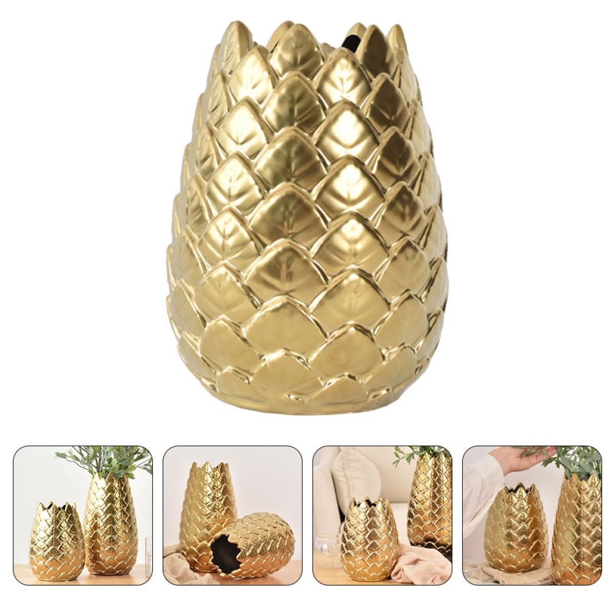 Jarrón Artístico y Contenedor de Flores Estilo Nórdico de Cerámica Dorado Simple Forma Redonda Elegante para de Escritorio
