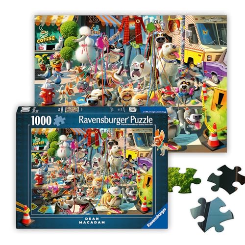 Ravensburger - The Dog Walker - 1000 Piece Jigsaw Puzzle - Vibrant, Bold Colors and Laugh Inducing Details of an Over-Committed Dog Walker - Premium Quality - Puzzles for Adults