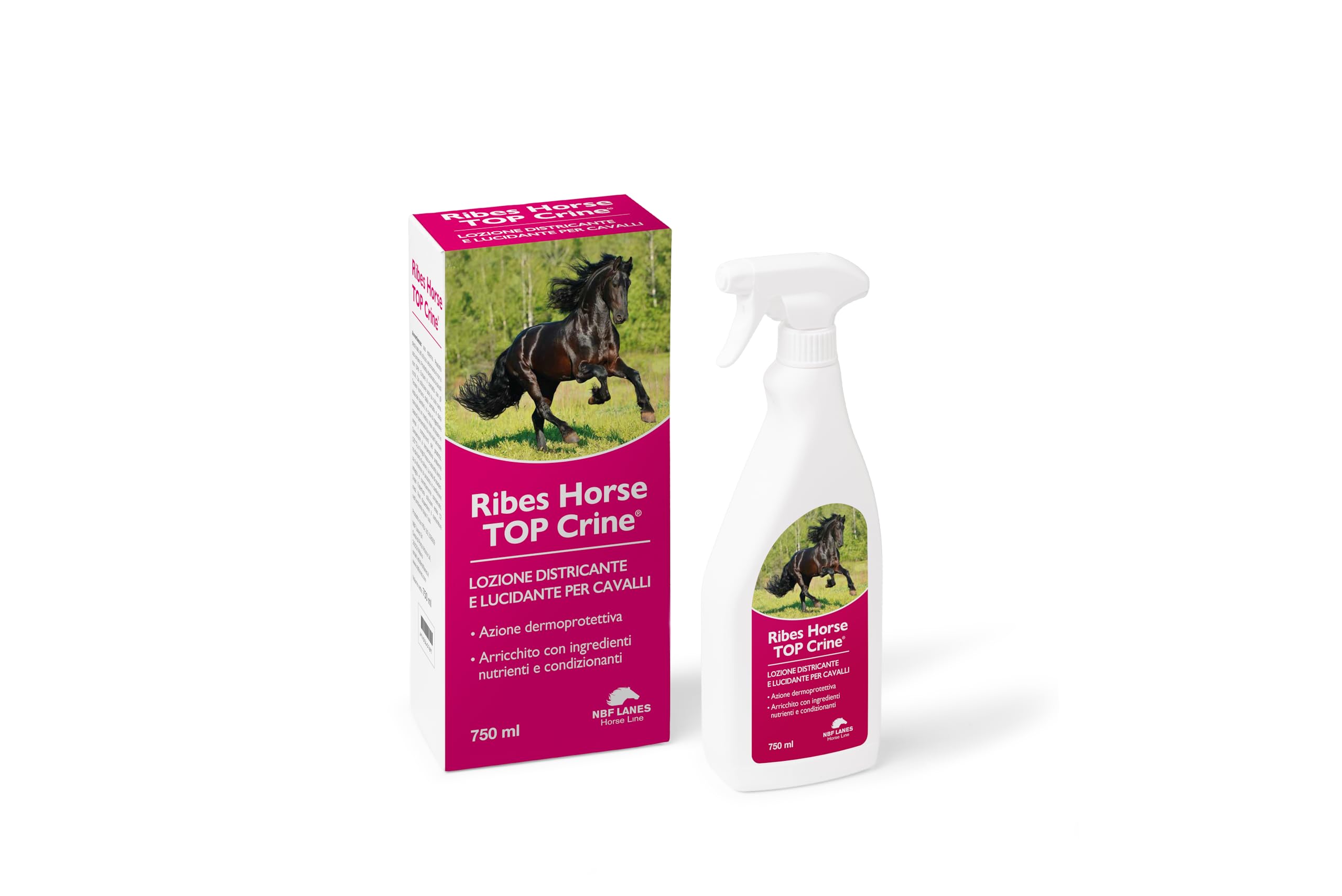 NBF Lanes | Ribes Horse TOP Crine, Lozione Districante e Lucidante per Cavalli, per Coda e Criniera, Azione Dermoprotettiva con Ingredienti Nutrienti e Condizionanti, 750 ml