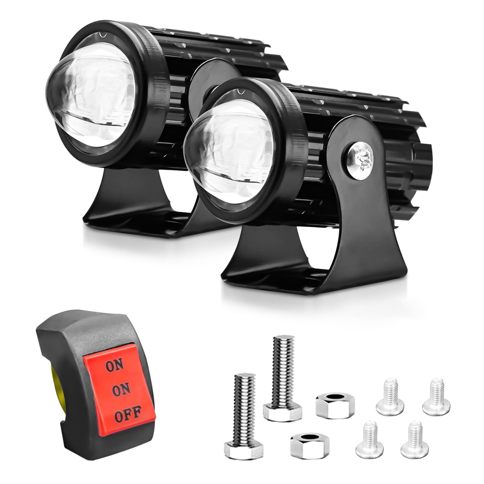Shkalacar Fendinebbia a LED per Moto 2 Pezzi, Fari supplementari Moto 60W Lampade ausiliarie Bianche e Gialle Faretti Moto LED Impermeabili per Auto Trattore Camion ATV UTV SUV Barca