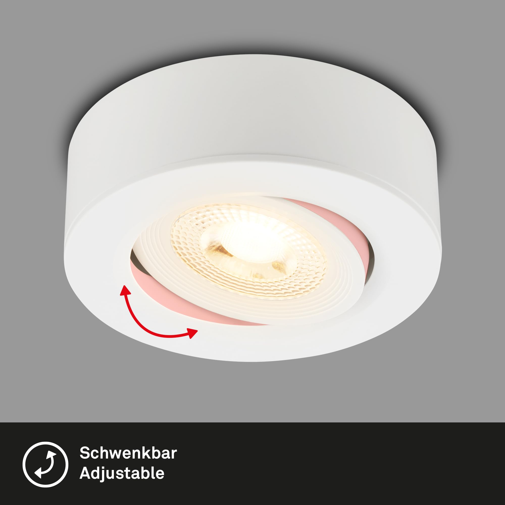 BRILONER - 2 en 1 Foco LED de superficie y empotrable, orientable, luz blanca cálida, plano, LED spot 230V, foco de techo, 68mm agujero, 90x30mm (DxH), blanco