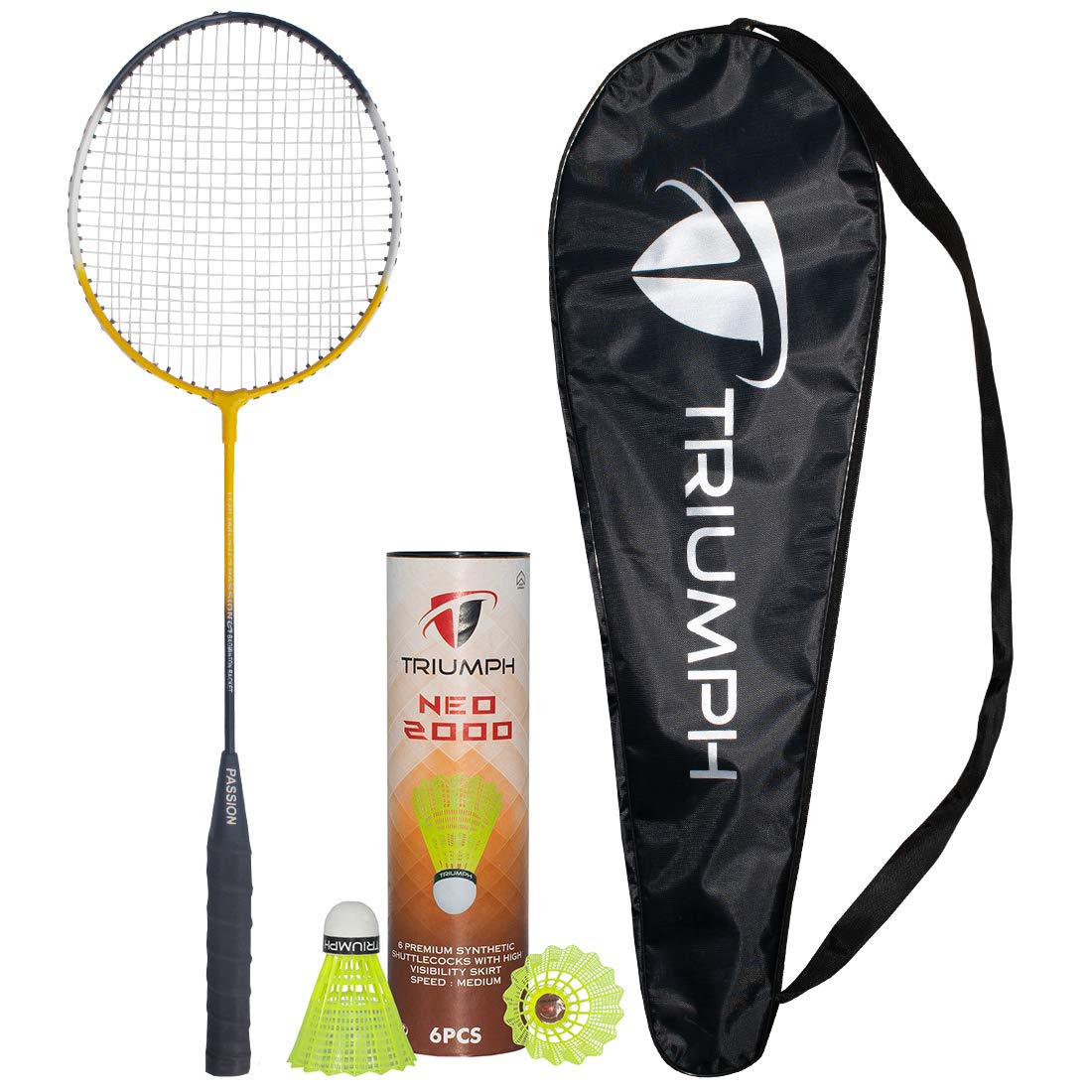 TRIUMPH Badminton Racket, Badminton Shuttle Cock, Badminton Racquet Triumph Passion 1 Pc with 6 Pc Triumph Neo-2000 Shuttlecock Synthetic Nylon & Full Cover-picture-22