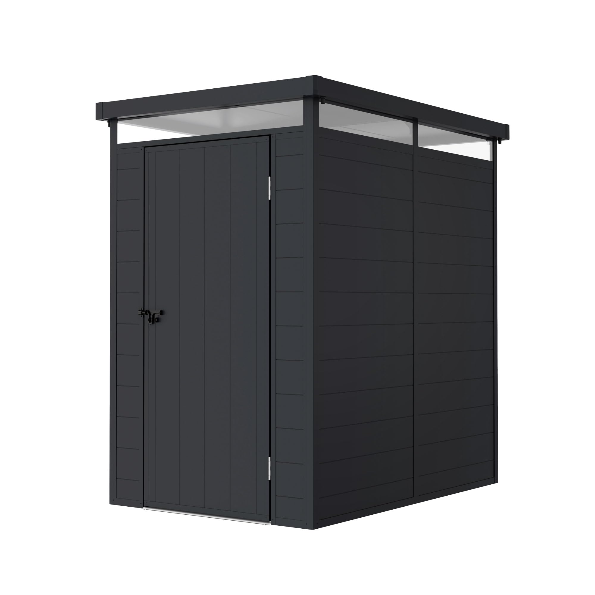 Wasabi – Gartenhaus aus Kunstharz Terra – Dachfenster 360º – Verstärkte Struktur aus Aluminium und PVC – UV-Schutz – Wasserdicht – Anthrazitgrau - Außenschuppen 2,47m² – 131x190x196cm