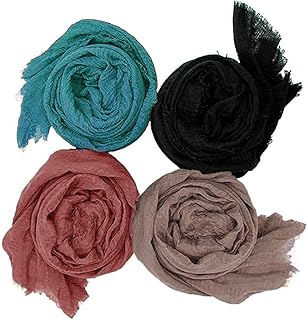 icw Women's Ironless Crush Crinkle Cotton Hemp Summer Scarf Shawl Wrap Head Scarves Stoles (90 x 180 cm), For Female, Yellow-picture-50