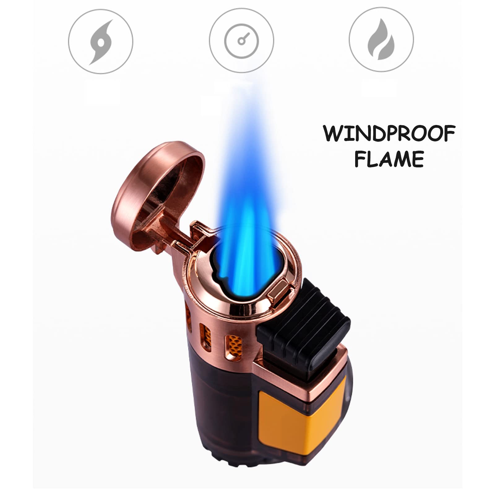 Encendedor Triple Jet Torch, Encendedor a Prueba de Viento, Encendedor de Gas Inflable Turbo, Tanque de Gas Transparente de Butano, Encendido de Cigarrillos