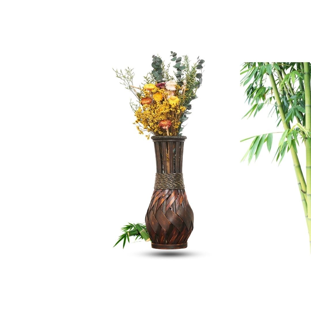DeHoor 14" Bamboo Plant Vase - Handcrafted Boho Brown Decorative Floor Vase Large Plant vase Kitchen Vase Home Decor Bamboo Plant Flower vases Tall vase for Artificial Flowers Modern Black Decor