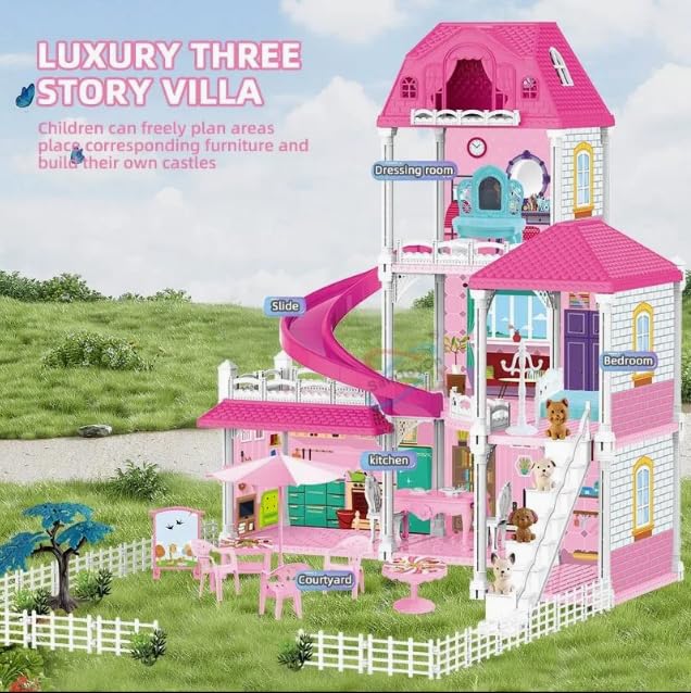 Image of Princess Doll House for Girls Toddlers 3 Story 6 Rooms Playhouse with Dolls Toy Figures, Furnitures, Accessories, Doll House Toys Gift for Kids Gift for for 3 4 5 6 7 8 9 10 Year Old