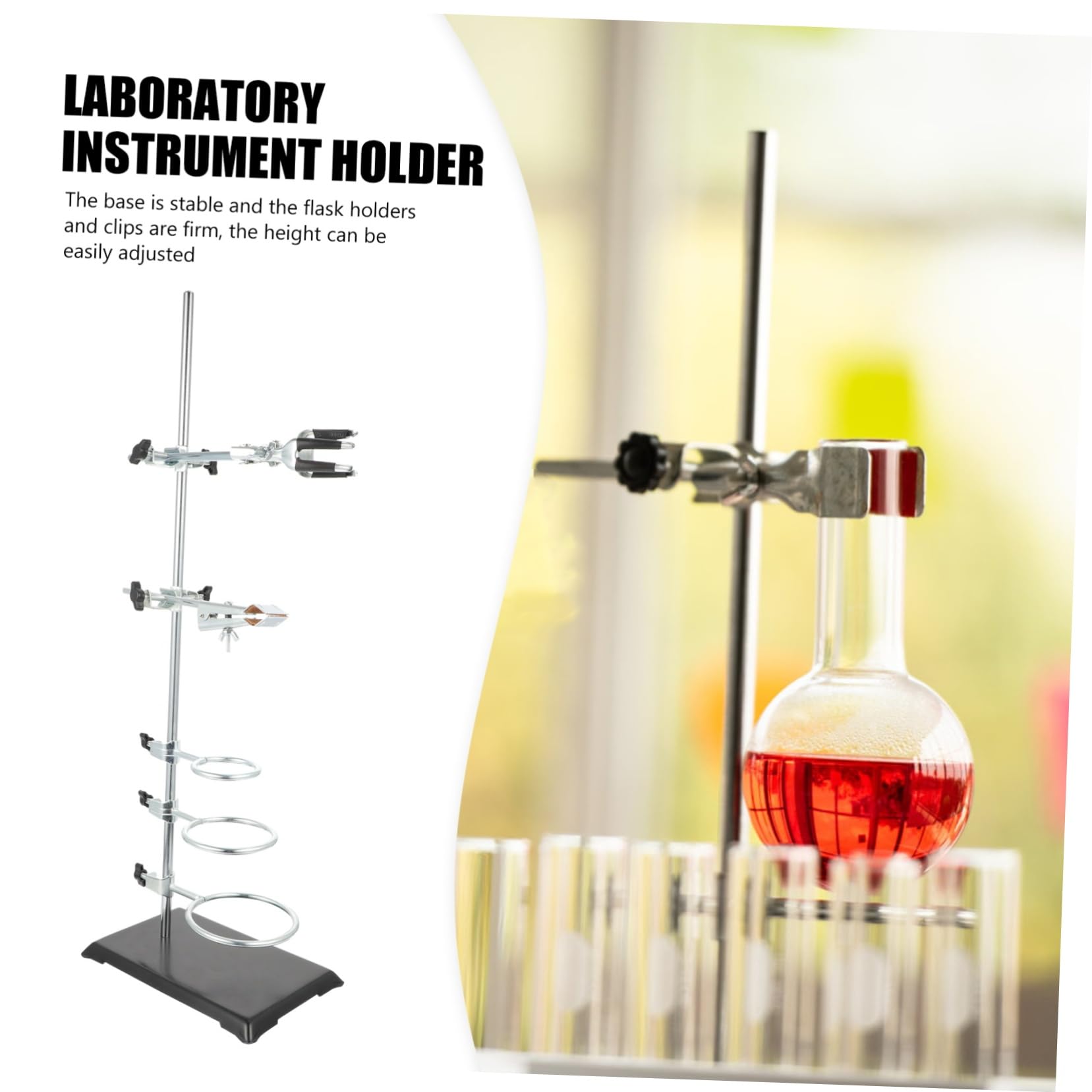 Chemisches Labor Metallgestell 60cm aus Eisen mit Stabiler Basis und 6 Halterungen für Verschiedene Laborinstrumente im Chemielabor