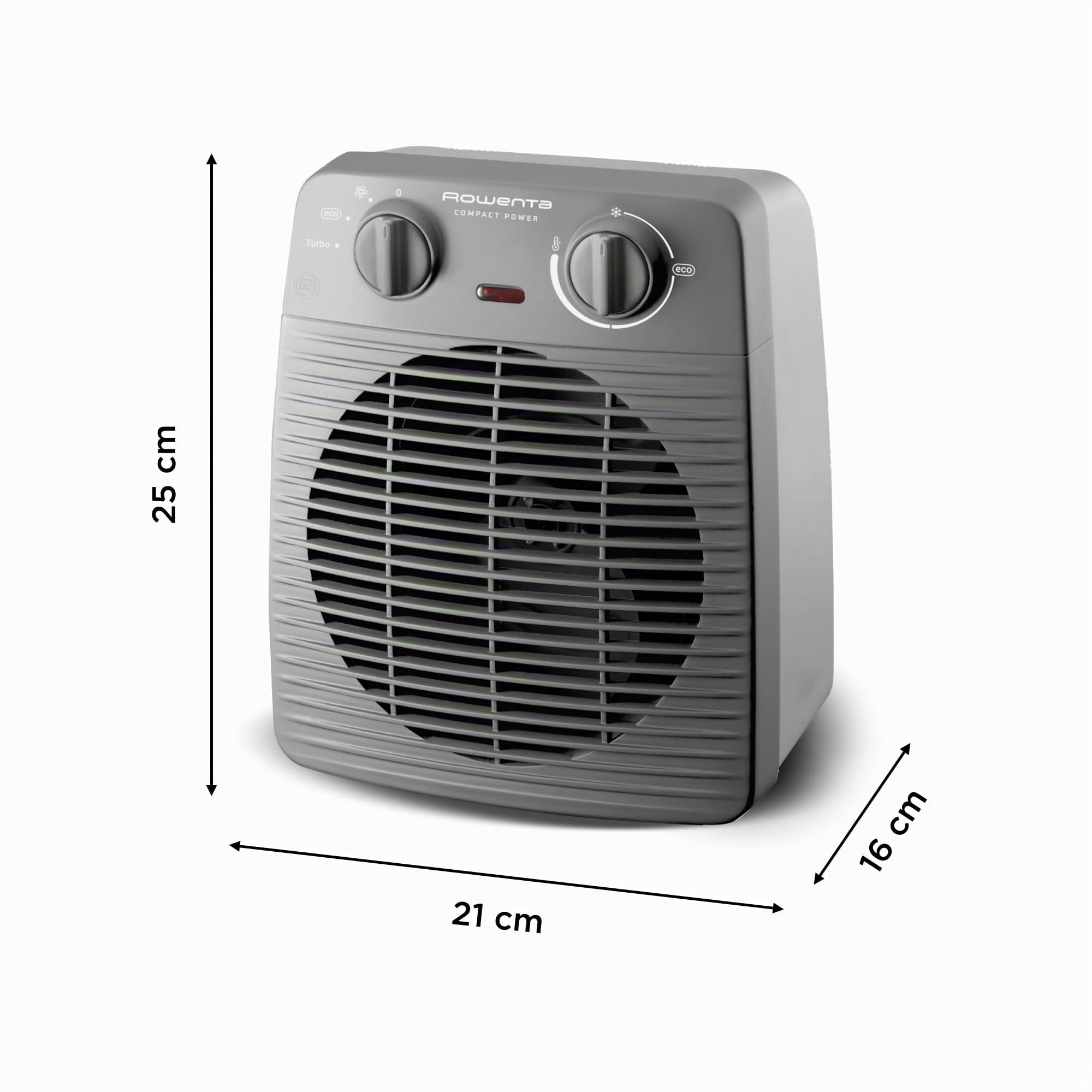 Rowenta Compact Power, Termoventilatore Compatto per Piccoli Spazi, Ventilazione Calda e Fredda, Modalità Turbo e Eco, 2 Livelli di potenza, Sicuro e Potente, 2000 W, Grigio, SO2212