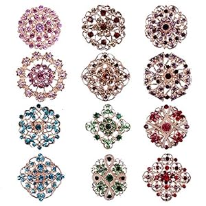 Brooches and Pins for Women, Gold or Silver Color with Rhinestone Crystal Flower Brooch Pins for Wedding Bouquet Party Decoration Broaches Set