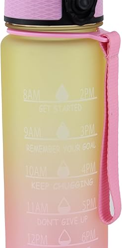 Miniatura 8 de Botella de agua deportiva de 32 onzas con marcador de tiempo y popote, cita motivacional y líneas de medición, a prueba de fugas y sin BPA (botella
