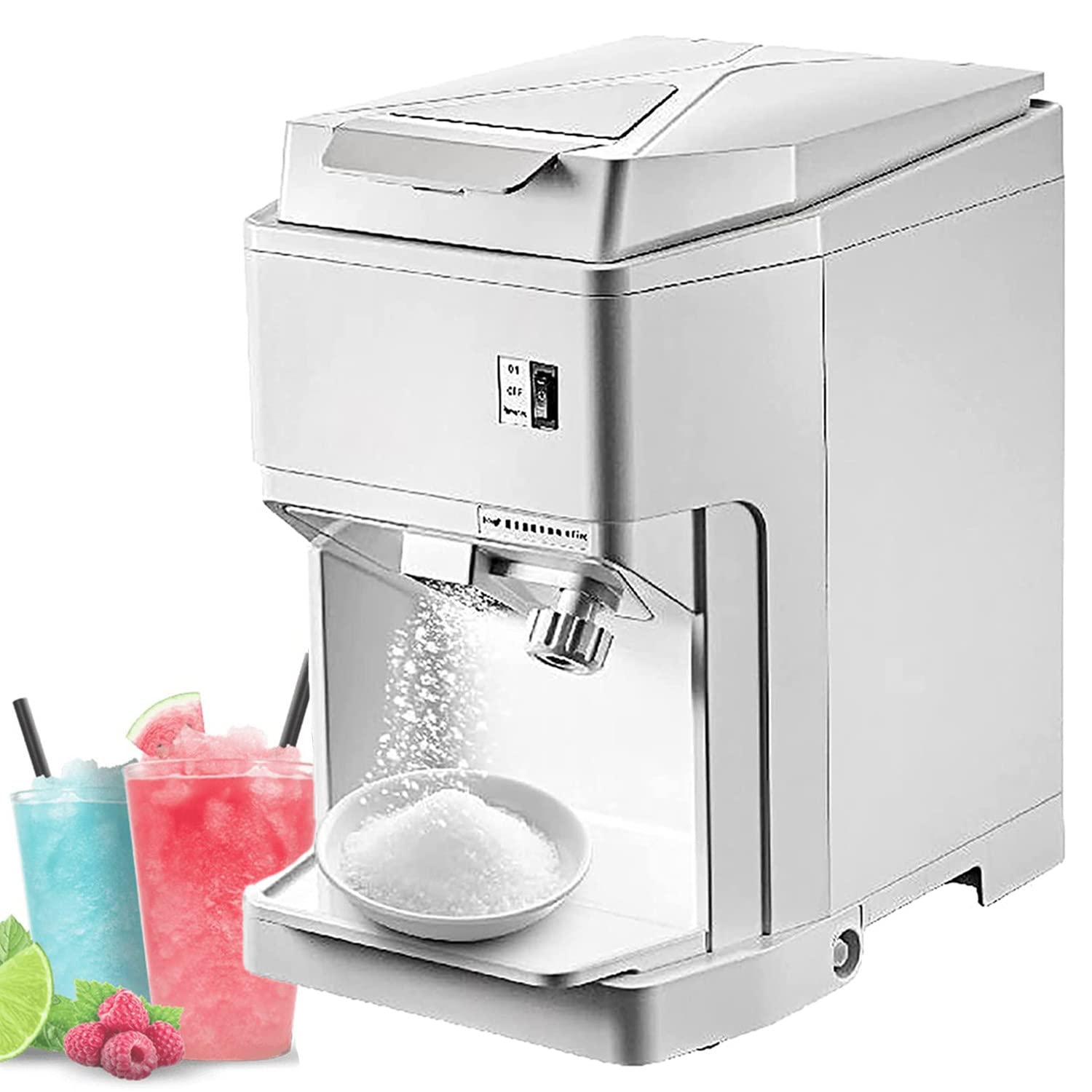 DEHIWI Tritaghiaccio Elettrico Commerciale,Macchina Tritare Ghiaccio 250W,Macchine per Granite,Finezza del Ghiaccio Regolabile 320 RPM Rasatura del Ghiaccio 200 kg all'Ora,Doppia Lama,110V