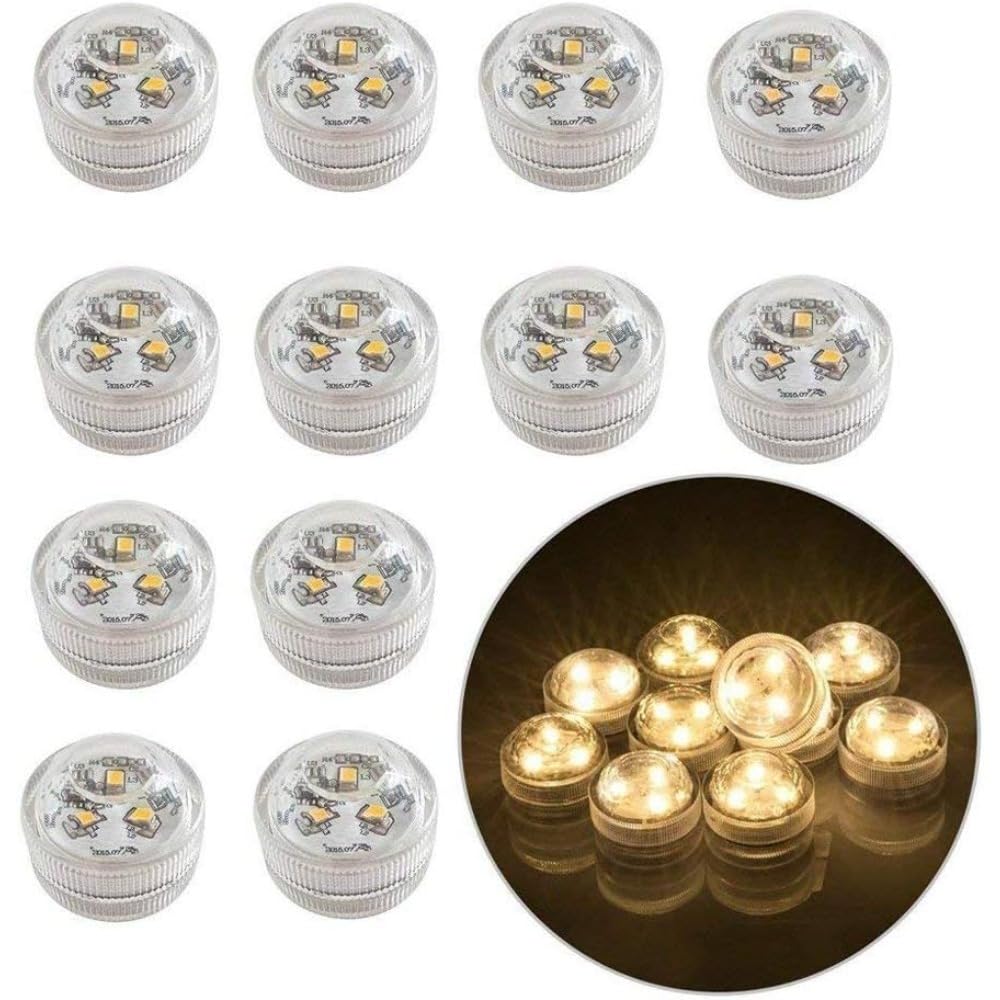XingYunMaiQiu 12pcs Flameless LED Tea Lights - Waterproof Submersible Battery Candles for Vase Centerpieces, Wedding Decor & Fish Tanks (Warm White) (Warm White)