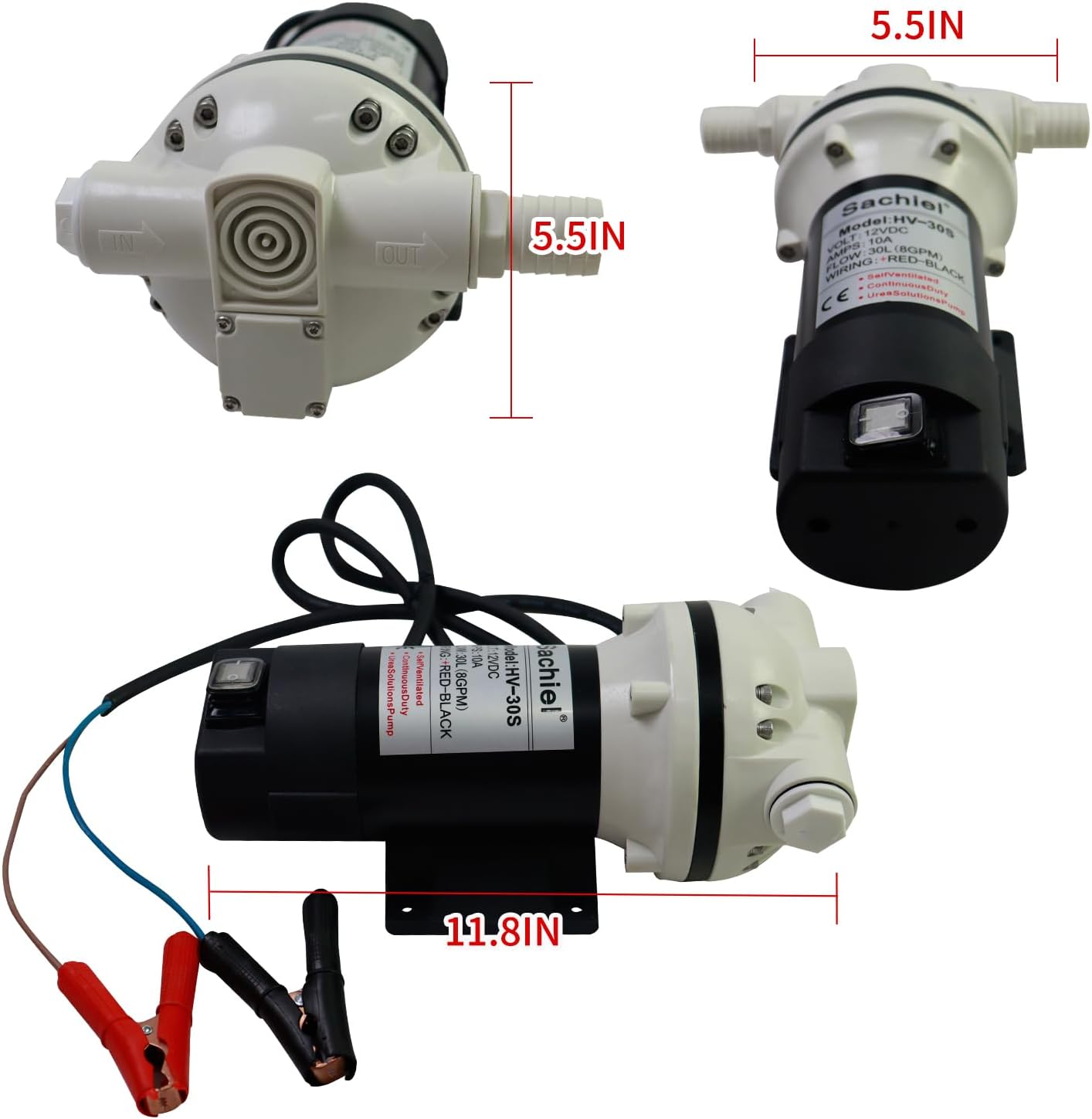 Sachiel DC 12V DEF Transfer Pump for Diesel Exhaust Fluid, Diaphragm Irrigation Self-Priming Electric Water Pump, Chemical Transfer Compatible, 400W, 10.6 GPM, 36ft Lift