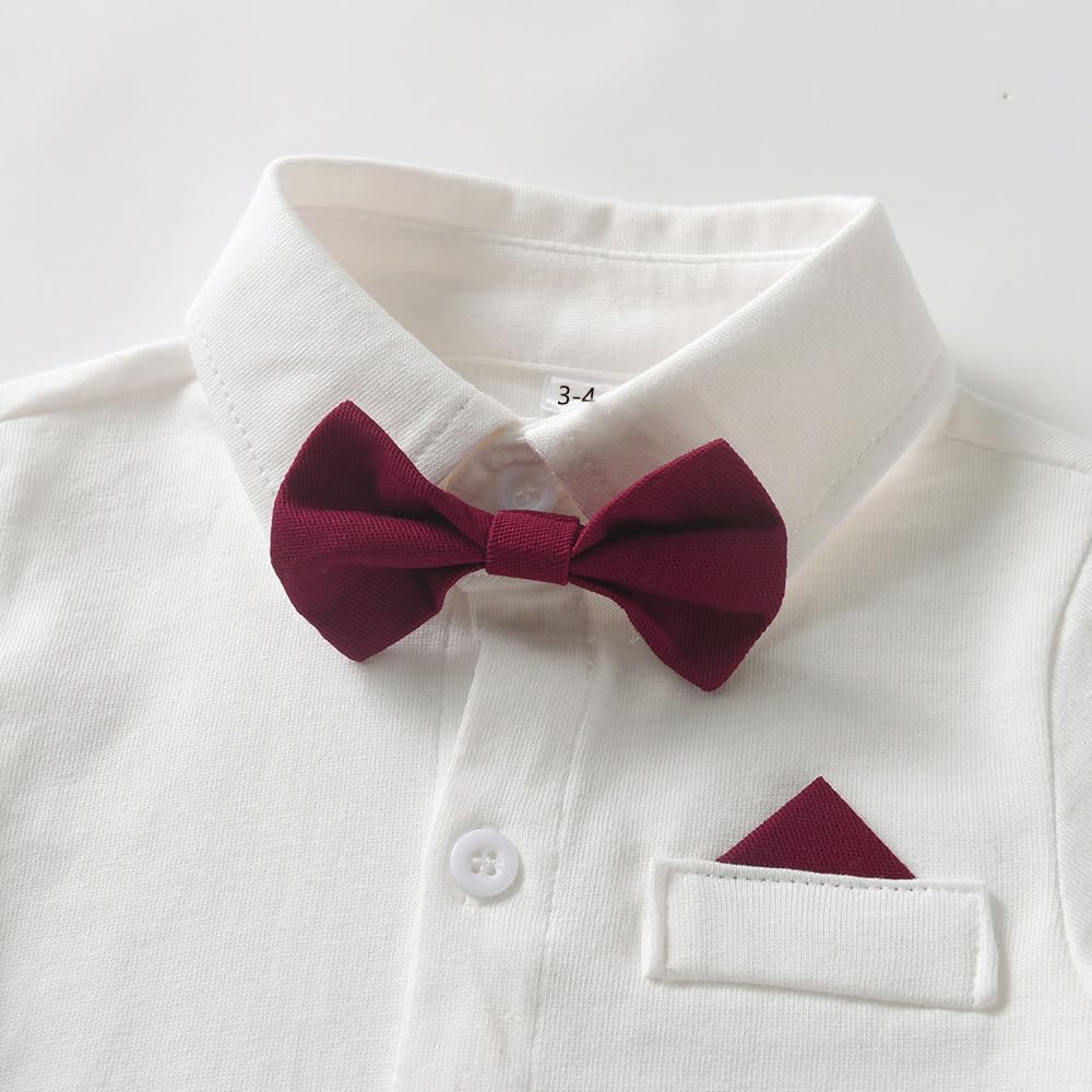 Baby Boys Christmas Outfit Toddlers Gentleman Suit Kids Xmas Clothes Shirt Suspender Pants Bow Tie for 9M-6Years