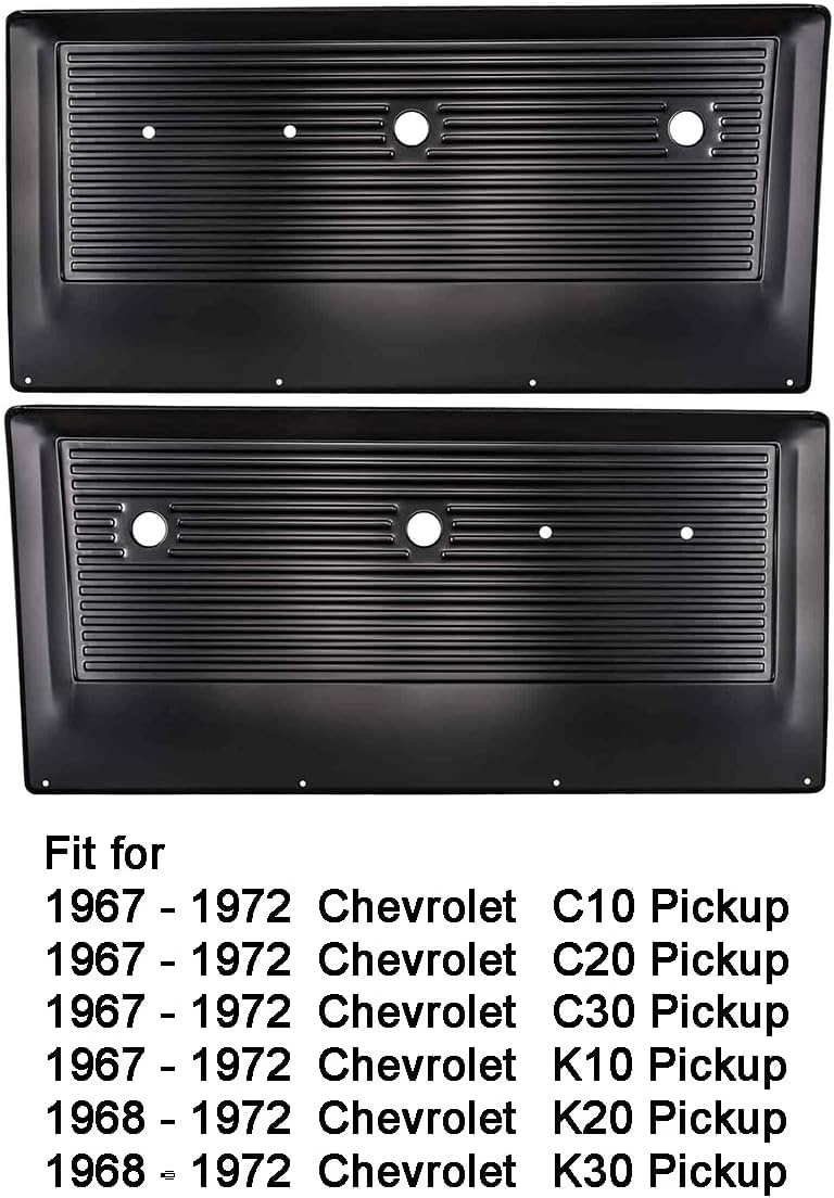 2pcs Inner Door Panel for Chevy C10/C20/C30/K10 Pickup Base 1967-1972 | for Chevy K20/K30 Pickup Base 1968-1972, EDP Coated Steel, Black