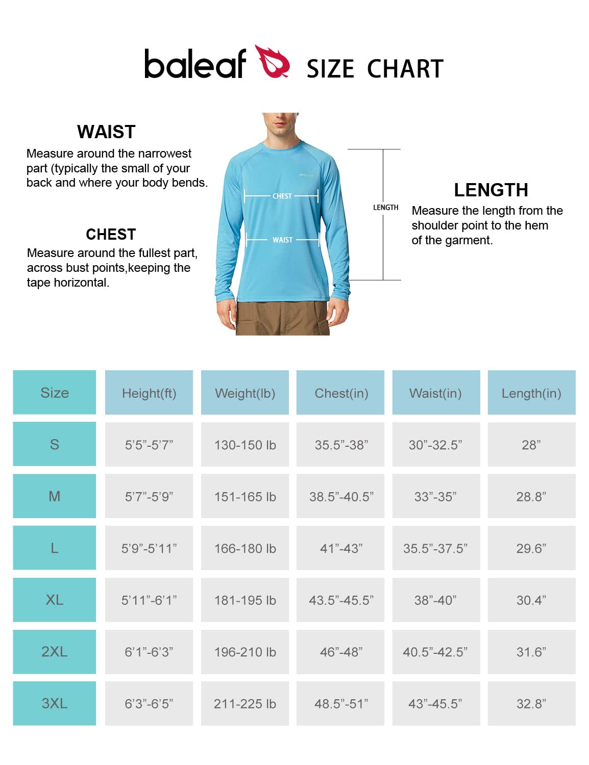 baleaf T-Shirt Anti-UV Homme Rashguard Manche Longue et Court Tee Shirt Protection Solaire Léger Séchage Rapide pour Baignade Surf Pêche Natation Plongée Plage