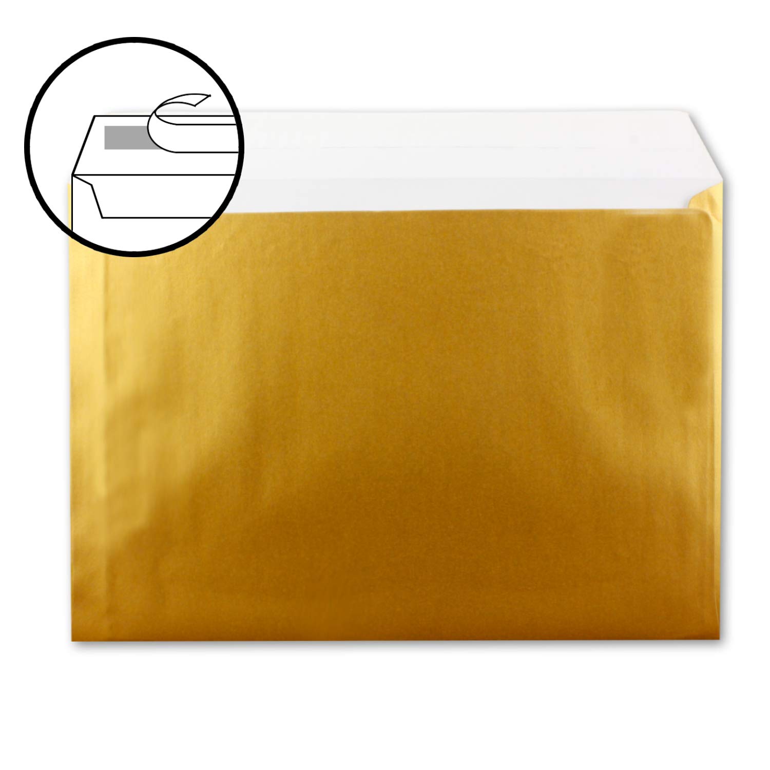Zestaw 40 pojedynczych kartek XXL w formacie DIN A4 (21 x 29,7 cm) wraz z kopertami w formacie DIN C4 - metaliczne złoto - koperty z zaklejaniem - nadaje się do wysyłki kartek z życzeniami, dokumentów i bonów