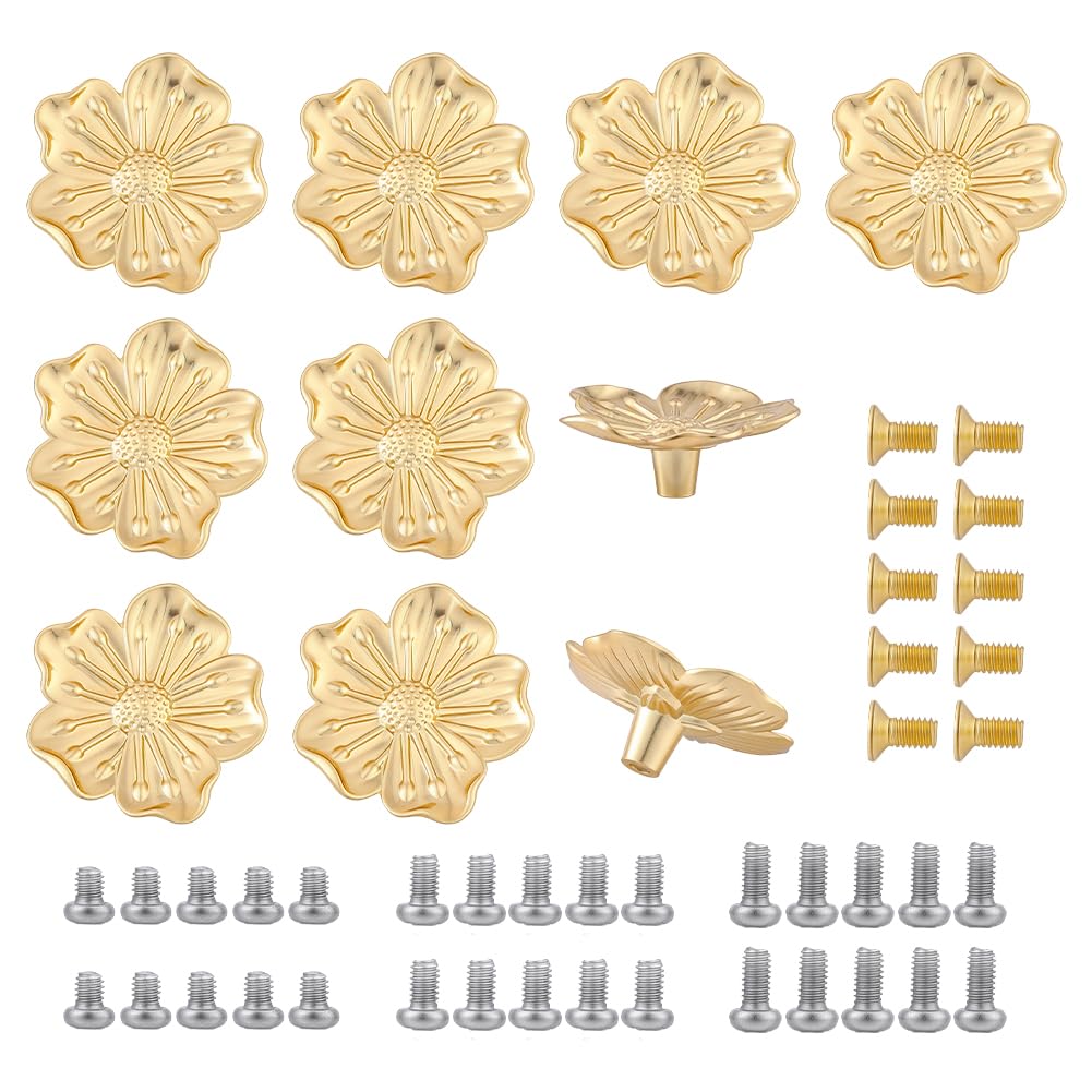 Boutons de meuble dorés lot de 10 poignées de tiroir pétale 3D avec vis