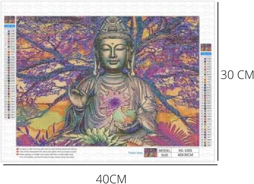 SusggO Diamond Painting, Diamond Painting Set 40 cm x 30 cm Diamond Painting Complete Kit Accessories Diy 5D Cross Stitch Embroidery Crafts Decoration Home Wall (Buddha Flower Lotus)
