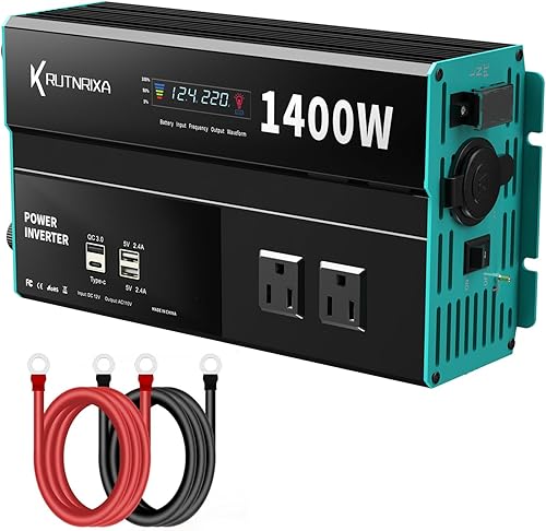 Miniatura 9 de RUTNRIXA Inversores de corriente de 1800 W, 12 V CC a 110 V CA, convertidor para vehículos USB-CPD de 25 W, puertos de carga rápida, adaptador de