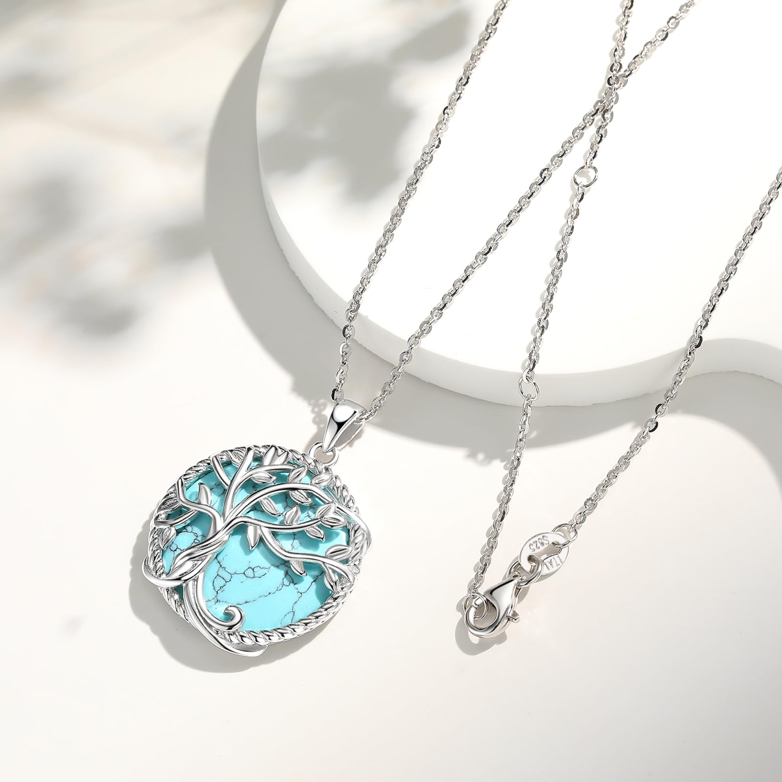 Carleen Türkis Baum des Lebens Kette aus 925 Sterling Silber Lebensbaum Türkis Anhänger Halskette Einfach Minimalistisch Geschenk Schmuck für Damen Mädchen - Verstellbar Armkette: 40 + 5 cm