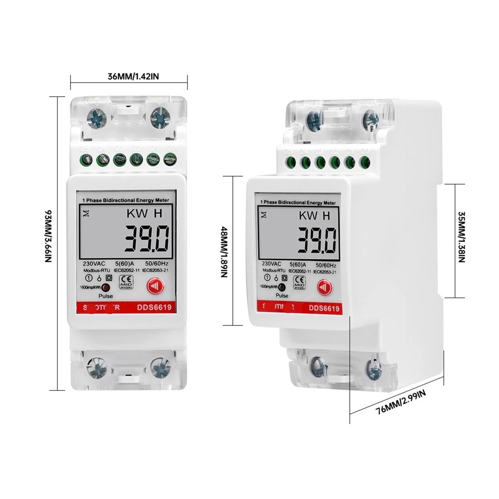 Jednofazowy dwukierunkowy cyfrowy wyświetlacz LCD, zużycie energii, licznik prądu kWh AC 230 V, elektryczna szyna Din