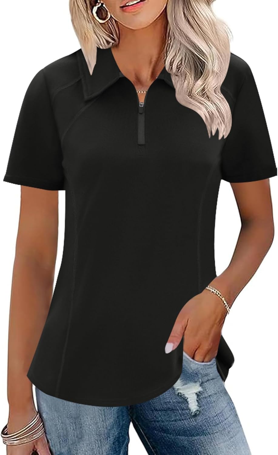 LUYAA Womens Golf Shirt Summer 1/4 Zip up Polo Shirts for Women Short Sleeve Moisture Wicking Gym Workout Tops